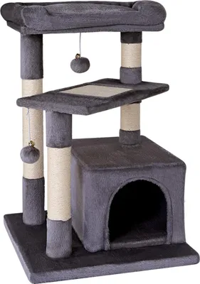 Image de lionto Arbre à chat 75 cm avec grotte, lit de repos & surface en sisal, compact & stable, idéal pour le jeu, le repos & le soin des griffes, gris foncé