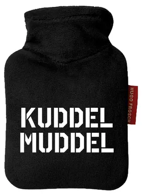 Produktbild von Huuraa Mini-Wärmflasche Kuddelmuddel Schriftzug 0,2 Liter Black Mini Veloursbezug Taschenwärmer Geschenkidee