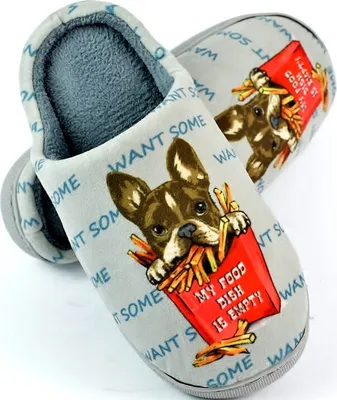Produktbild von Damen Hausschuhe Französische Pantoffeln Slipper Plüsch Bulldogge Grau Gr.40/41