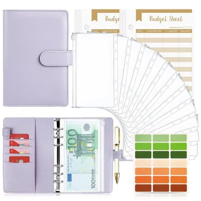 Produktbild von Budget Binder A6 Lila mit Geldumschlägen und Zubehör