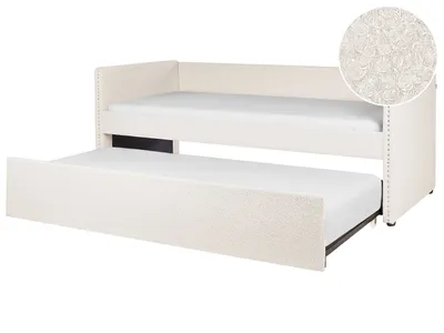 Produktbild von BELIANI Tagesbett Hellbeige Bouclé mit Lattenrost 90 x 200 cm Ausziehbar Modern Glamour Ausziehbett für 2 Personen Gästezimmer Kinderzmmer Jugendzimmer