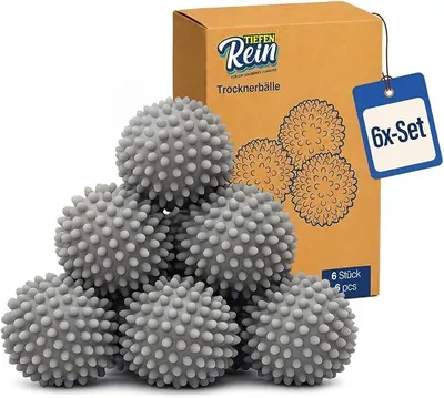 Produktbild von PolkaHome® TiefenRein Trocknerbälle Set aus 6 grauen Trocknerbällen für den Wäschetrockner