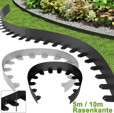 Zdjęcie produktu dla XMTECH ocynkowana obrzeża do trawnika, 35 metrów (wysokość 10 cm), elastyczna, z 25 kołkami do zakotwienia w ziemi, idealna do rabat, trawników, tarasów, chodników i podjazdów, kolor czarny
