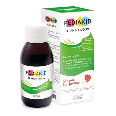 A bottle of Pediakid Transit Doux syrup and its packaging are shown against a white background.