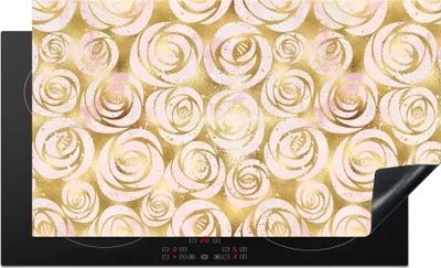 Produktbild von KitchenYeah© Herdabdeckplatte Marmor - Gold - Rosen - Muster , 89x51cm, Küche Deko, Glaskeramikkochfeld Herdabdeckung, Abdeckplatte fùr Kochfeld