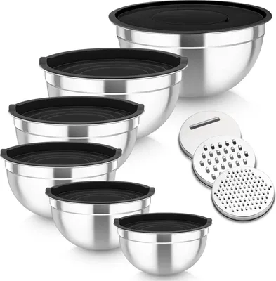 Obrázok produktu pre TEAMFAR Sada miešacích misiek z nehrdzavejúcej ocele čierna stohovateľná 6 ks 4,6 l/2,8 l/2,5 l/1,6 l/1,2 l/0,7 l