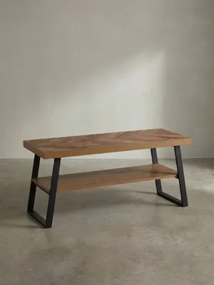 Produktbild von Schuhbank 100x41x40 cm Garderobenbank Eiche-Nachbildung, Sitzbank Fischgrät-Muster Klein, Bank Schmal Flur mit Stauraum, Flurbank Flurmöbel mit Ablage