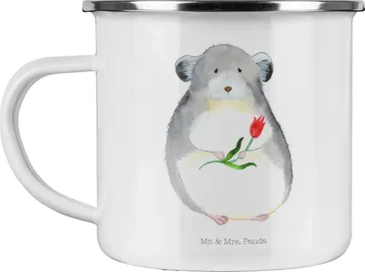 Produktbild von Mr. & Mrs. Panda Teetasse Chinchilla Blume - Weiß - Geschenk, Emaille Tasse, Liebeskummer, Pott, becher, Chaos, Chinchillas, Lustige Sprüche, Kaffeepott, Glücklichsein