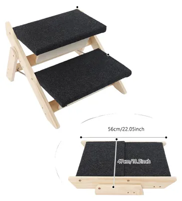 Imagen del producto de Escalera para perros, diseño plegable, superficie antideslizante, color madera