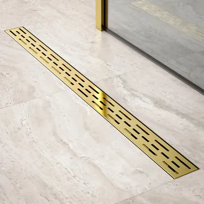 Produktbild von Duschrinne – 90 cm – Gold – Standardrost – Edelstahl – mit Flansch