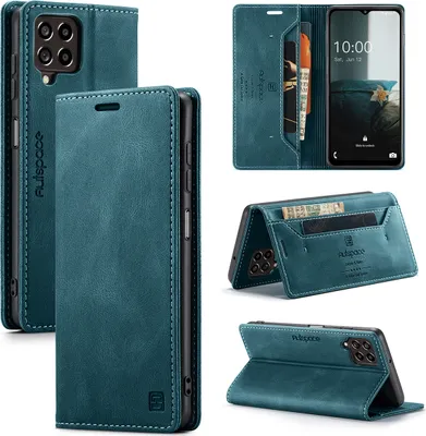 Produktbild von Samsung Galaxy M33 Brieftasche Hülle, Retro Kunstledertasche Stand Schutzhülle für Samsung Galaxy M33 Blau