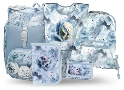Produktbild von Baagl Schulranzen Jungen Set 5 Teilig Airy Schulrucksack 16,5 l - Polar