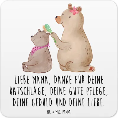 Produktbild von Mr. & Mrs. Panda Untersetzer Set Bär Kind 6er Set - Weiß - Geschenk, Mutter, Muttertag, Gläser, Tochter, Glas-Untersetzer, Tischuntersetzer, Familie, Coaster