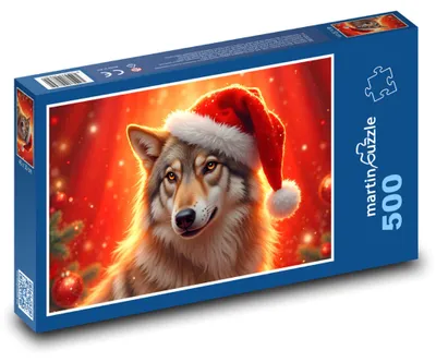 Obrázok produktu pre martinpuzzle – Puzzle 500 – Vlk vianocnou ciapkou
