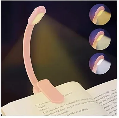 Zdjęcie produktu dla Zestaw lampek LED do czytania, lampka do książek, zestaw lampek do czytania z klipsem, ładowanie przez USB, zestaw lampek do czytania na tablecie z regulacją o 360°, kolor różowy.