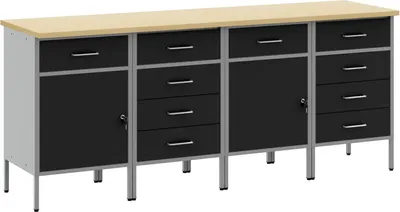 Produktbild von Werkbank mit Schubladen 4 pcs Schwarz und Grau 200 x 55 x 85 cm