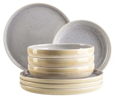 8-teiliges Tafelservies für 4 Personen, lila, Steingut, rund