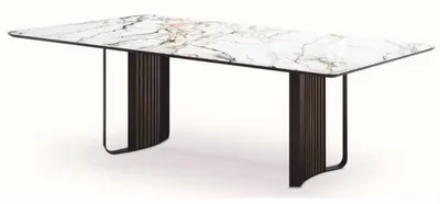 Produktbild von Casa Padrino Luxus Esstisch mit Keramik Tischplatte Weiß / Braun / Bronze 240 cm
