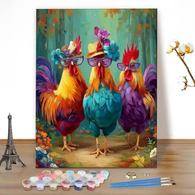 Produktbild von Malen nach Zahlen Set Lustiges Huhn DIY Ölgemälde Kit für Anfänger & Erwachsene 40x50cm Ohne Rahmen Mehrfarbig