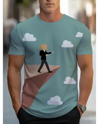 Produktbild von Herren T-Shirt mit Kunst-Print, Oversize Rundhals Kurzarmshirt im lässigen Streetwear Stil L
