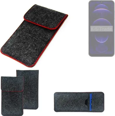 Produktbild von K-S-Trade Handy Schutz Hülle kompatibel mit Hotwav Note 13 Schutzhülle Handyhülle Filztasche Pouch Tasche Case Sleeve Filzhülle dunkelgrau roter
