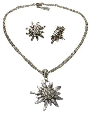 Produktbild von Alpenflüstern Trachtenschmuck-Set Trachtenkette und Ohrstecker Strass-Edelweiß -