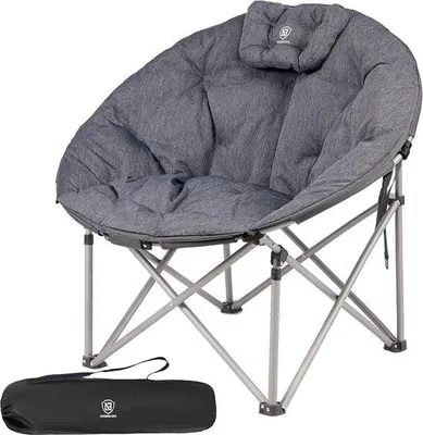 Produktbild von Faltbarer Luxus-Campingstuhl Moonchair XXL - 150 kg Tragfähigkeit - Dick gepolstert - Extra breit - Hohe Rückenlehne - Grauer, faltbarer Strandstuhl