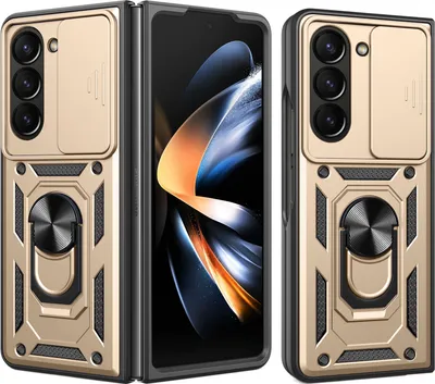 Produktbild von Hülle für Samsung Galaxy Z Fold 5 mit Ring Ständer Halter Dia Kameraschutz TPU PC Hybrid Handyhülle Gold