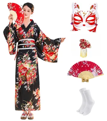 Produktbild von Solidchoice – Damenkimono mit Blumenmuster und 5-teiliges Set
