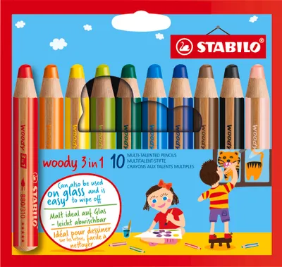 Produktbild von STABILO Buntstift, Wasserfarbe & Wachsmalkreide - woody 3 in 1 - 10er Pack - 10 versch…
