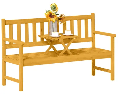 Produktbild von Outsunny 2-Sitzer Gartenbank Holz, Sitzbank, Gartenmöbel mit Rücken Teak