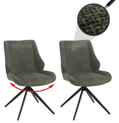 Produktbild von 2er-Set Esszimmerstuhl HWC-O48, Küchenstuhl, drehbar Auto-Return, Stoff/Textil Chenille (320g/m²) grün
