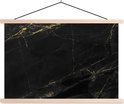 Produktbild von MuchoWow® Textilposter Marmoroptik - Luxus - Schwarz - Gold 120x80 cm mit holzfarbenen Rahmen - Aufhängeset
