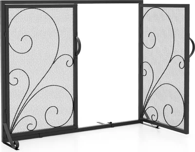 Produktbild von COSTWAY Dvoudveřová krbová zástěna, 96 x 78 cm velká, plochá krbová zástěna s magnetickými panely a robustními podpěrnými konzolami na zadní a přední straně, dekorativní kovová ohrádka pro obývací pokoj
