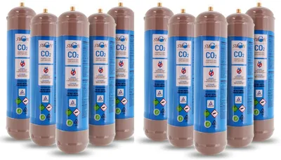 Image de Bouteille de CO₂ jetable de 600 g pour gazéificateur, raccord M11x1 pour distributeurs - gazéificateurs d'eau pétillante au CO₂, conteneur en acier, n° 10 bouteilles