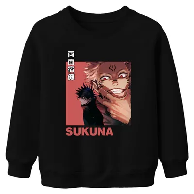 Produktbild von Jujutsu Kaisen Sukuna 両面宿儺 Anime Ästhetik Fluch Kinder Sweatshirt Pullover, Schwarz, 104