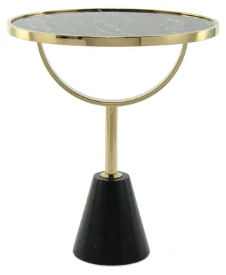Immagine prodotto di Tavolino laterale Padiro, forma circolare, diametro 46 x altezza 54 cm - Nero - design moderno, stile Art Déco elegante - piano in vetro con motivo marmorizzato - struttura in acciaio inossidabile