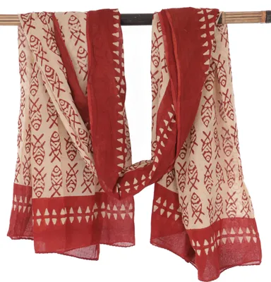 Produktbild von Leichter Pareo Schal, Sarong, Handbedrucktes Baumwolltuch - rot Kombination 24, Uni, Baumwolle, 190*120 cm, Sarongs & Tücher