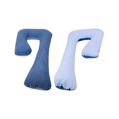 Image de Coussin de maternité, grossesse/allaitement, minky et coton, forme en 7 creaux bleus