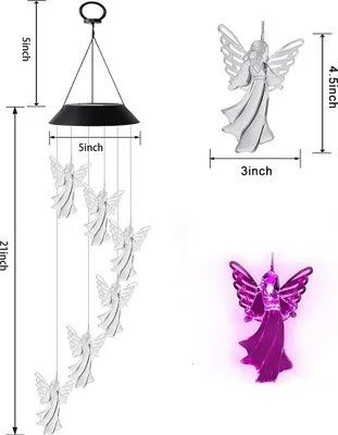 Zdjęcie produktu dla Outdoor Angel Solar Wind Chimes Light 7 Color Changing Solar Mobile Waterproof LED Wind Chimes for Home Party Yard Garden Decor