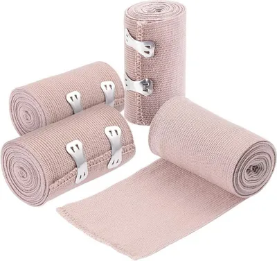 Produktbild von Healifty Elastische Bandage Wrap 4er Pack + 8 Clips 3 Zoll & 4 Zoll Rolle Kompressionsbandage Knie Knöchel Handgelenk 120g 4 Stk 7,5cm 10cm Khaki