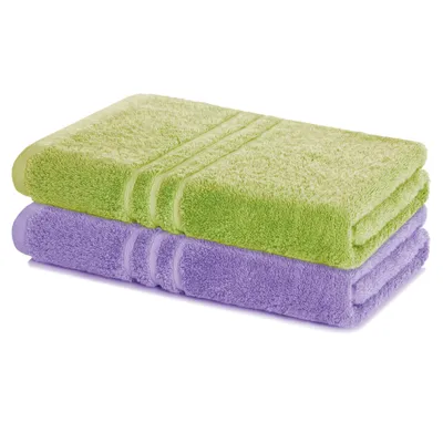 Produktbild von Lavea® 2er Badetuch 100x150 cm aus 100% Baumwolle – Großes Duschtuch, saugstark, hautfreundlich, Frottierserie Elena -  Lindgrün & Lavendel