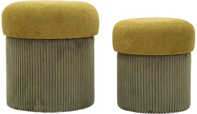 Image de Aspen Ensemble de poufs avec rangement vert 2 pièces Ø42x44cm Ø35x37cm velours polyester