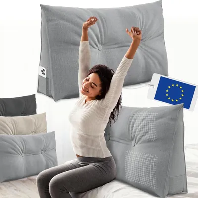 Produktbild von Lesekissen Rückenkissen Keilkissen - 70 cm - Mit Seitentasche - Umkehrbar - Für Bett und Sofa