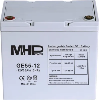 Produktbild von MHPower GE55-12 Gel-Akku 12 V/55 Ah, Anschluss T1 – M6, Deep Cycle