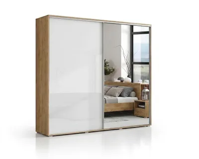 Zdjęcie produktu dla Szafa A7 craft złoty, przesuwna z lustrem - 230 x 62 x 245 cm