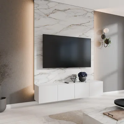 Produktbild von Masseno TV-Schrank MIVO 200 cm Fernsehschrank mit Schubladen und 3 Türen TV-Lowboard für Wohnzimmer Modern 200x40x41 cm Weiß / Weiß