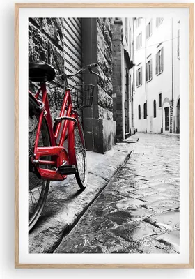 Produktbild von Gerahmtes Poster - Rahmen in heller Eiche - Straße Fahrrad Kopfsteinpflaster Gebäude - 61x91,5 cm - Wand Bild - Wanddeko - Wandbilder - Wandposter - Bilderrahmen - Bilder - Kunstdruck P2NPA61x91-3186