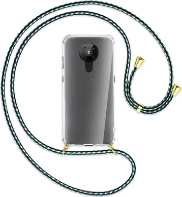 Produktbild von Handykette Backcover-Schutzhülle mit Band (Metall goldfarben) für Nokia 5.3 - grün/blau/weiß