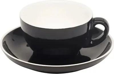 Produktbild von 12x Cappuccino Tasse Obertasse + Untertasse Italia 200 ml schwarz, Porzellan